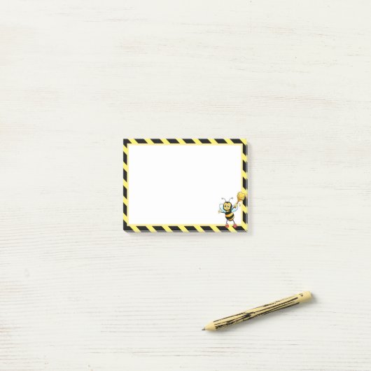 Cute Honey Bumblebee op Black & Yellow Post-it® Notes (Op bureau)