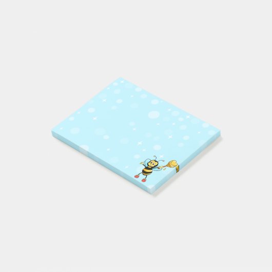 Cute Honey Bumblebee op Light Blue Post-it Notes (Schuin)
