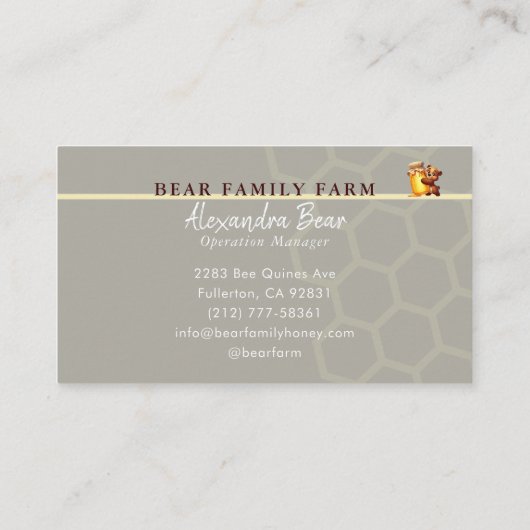 Cute Honey Happy Teddy Bear Jar Honeycomb Visitekaartje (Achterkant)