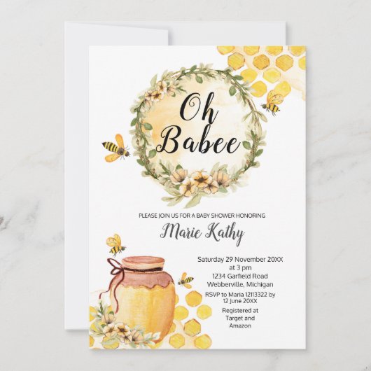 Cute Honey Sweet as Can Bee Baby shower Invitation Kaart (Voorkant)