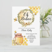 Cute Honey Sweet as Can Bee Baby shower Invitation Kaart (Staand voorkant)