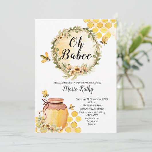 Cute Honey Sweet as Can Bee Baby shower Invitation Kaart (Staand voorkant)