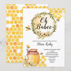 Cute Honey Sweet as Can Bee Baby shower Invitation Kaart