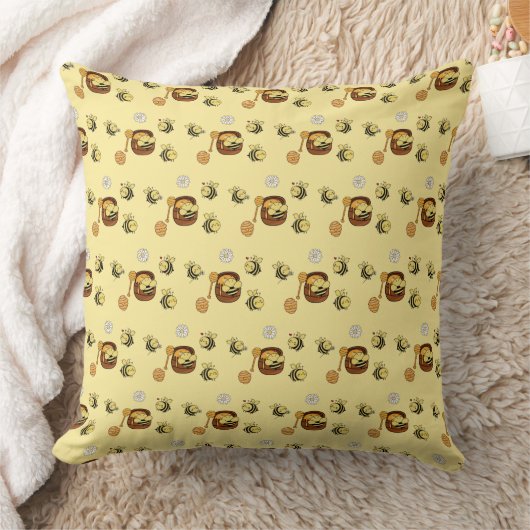 Cute Honeybee with Sweet Honey Throw Pillow Kussen (Deken)