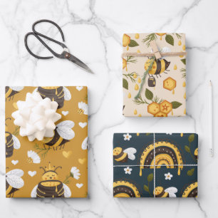 Cute Honeybees Honeycomb Inpakpapier Vel