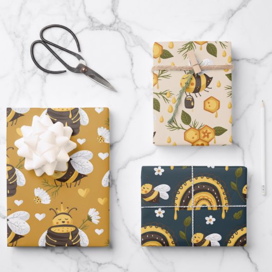 Cute Honeybees Honeycomb Inpakpapier Vel (Voorkant)