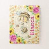 Cute Honeycomb, Bijen & Zonnebloemen Kinder naam Legpuzzel (Verticaal)