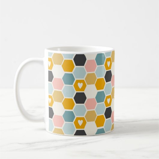 Cute Honeycomb Happy Funny Bee Heart Love Pattern Koffiemok (Links)