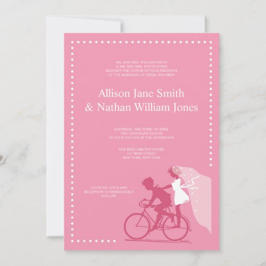 CUTE Honeysuckle Bicycle Couple Wedding Invitation Kaart (Voorkant)