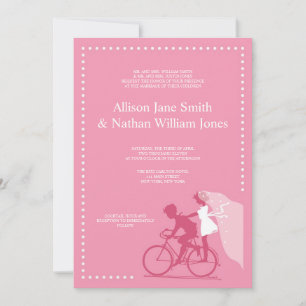 CUTE Honeysuckle Bicycle Couple Wedding Invitation Kaart
