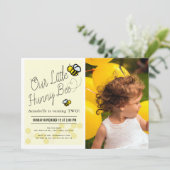 Cute Honing Bij Geel Kinderen Foto Verjaardagsfees Kaart (Staand voorkant)