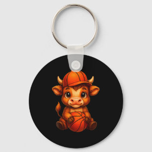 Cute Hoogland Koe Basketbal Kalf Ontwerp Sleutelhanger