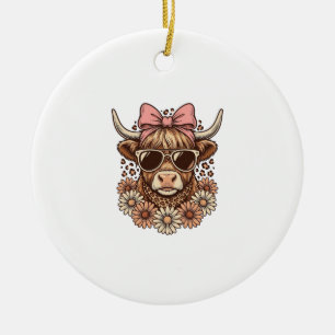 Cute Hoogland Koe Bril Roze Strik Vintage Kunst_ Keramisch Ornament