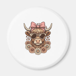 Cute Hoogland Koe Bril Roze Strik Vintage Kunst_ Magneet