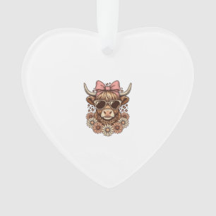 Cute Hoogland Koe Bril Roze Strik Vintage Kunst_ Ornament