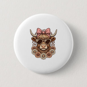 Cute Hoogland Koe Bril Roze Strik Vintage Kunst_ Ronde Button 5,7 Cm