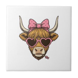 Cute Hoogland Koe Hart Bril Vintage T-shirt Desi Tegeltje