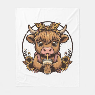 Cute Hoogland Koe Koffie Zonnebloem Vintage T-shir Fleece Deken