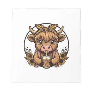 Cute Hoogland Koe Koffie Zonnebloem Vintage T-shir Notitieblok