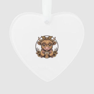 Cute Hoogland Koe Koffie Zonnebloem Vintage T-shir Ornament
