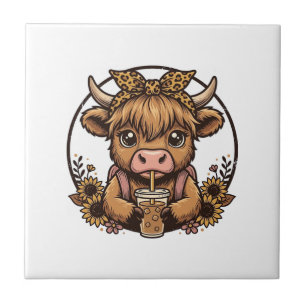 Cute Hoogland Koe Koffie Zonnebloem Vintage T-shir Tegeltje