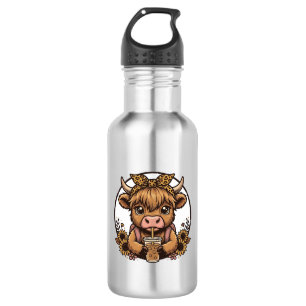 Cute Hoogland Koe Koffie Zonnebloem Vintage T-shir Waterfles