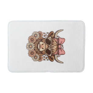 Cute Hoogland Koe Zonnebril Roze Strik Vintage Kun Badmat