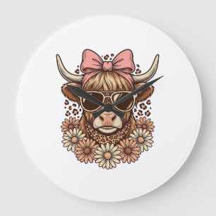 Cute Hoogland Koe Zonnebril Roze Strik Vintage Kun Grote Klok