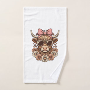 Cute Hoogland Koe Zonnebril Roze Strik Vintage Kun Handdoek