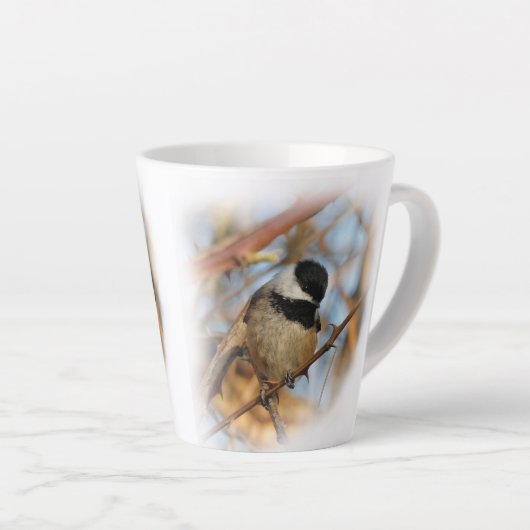 Cute Hopeful Black Capped Chickadee Songbird Latte Mok (Rechterhoek)