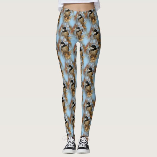 Cute Hopeful Black Capped Chickadee Songbird Leggings (Voorkant)