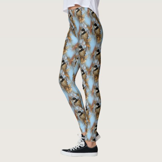 Cute Hopeful Black Capped Chickadee Songbird Leggings (Links)