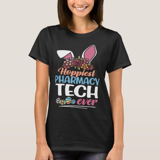 Cute Hoppiest Pharmacy Tech Ever Bunny Ear Red Pla T-shirt (Voorkant)