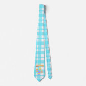 Cute Hoppy Easter Blue Flannel Pattern Stropdas (Voorkant)