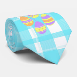 Cute Hoppy Easter Blue Flannel Pattern Stropdas