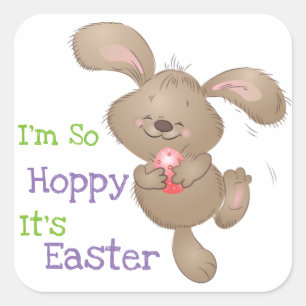 Cute Hoppy Easter Bunny Design Vierkante Sticker