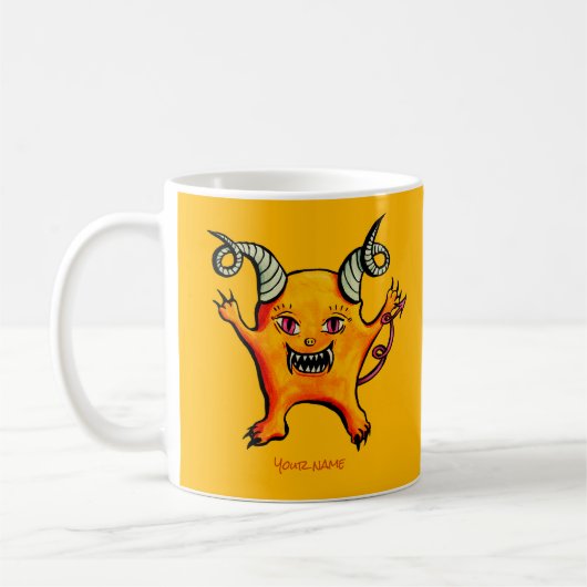 Cute Horned Demon Cartoon Monster Kinder naam Koffiemok (Links)