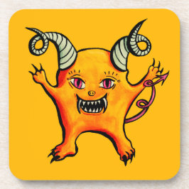 Cute Horned Demon Cartoon Monster Kinder Yellow Bier Onderzetter