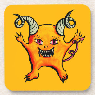 Cute Horned Demon Cartoon Monster Kinder Yellow Bier Onderzetter