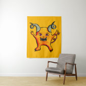 Cute Horned Demon Cartoon Monster Kinder Yellow Wandkleed (In situ)