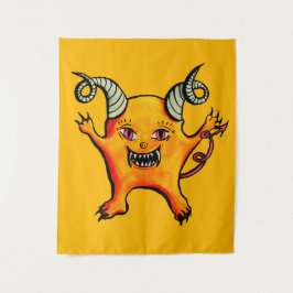Cute Horned Demon Cartoon Monster Kinder Yellow Wandkleed