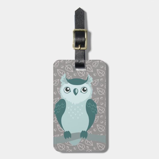 Cute Horned Owl - Minty Green Bagagelabel (Voorkant verticaal)