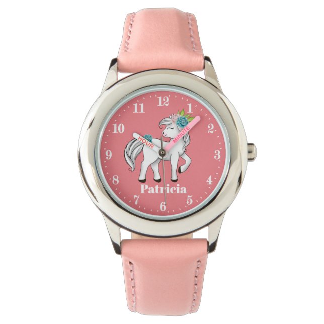 Cute horse add name meisjes horloge (Voorkant)