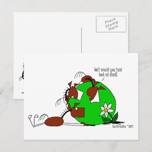 Cute Horse and Wild Flower Cartoon Briefkaart (Voorkant / Achterkant)