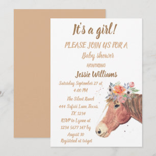 Cute Horse Boho Ranch Baby Girl Westerne Floral Kaart