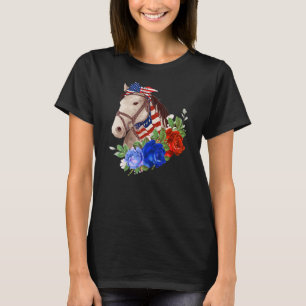 Cute Horse Bow Stropdas American Flag Flowers Happ T-shirt