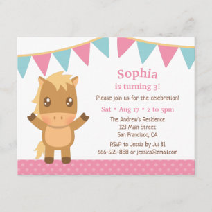 Cute Horse Bunting Flags Girls Birthday Party Kaart