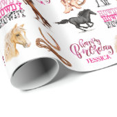 Cute Horse Cowgirl Birthday Cadeaupapier (Rol Hoek)