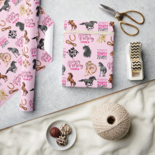 Cute Horse Cowgirl Birthday Cadeaupapier