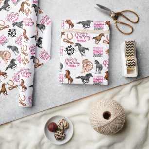 Cute Horse Cowgirl Birthday Cadeaupapier